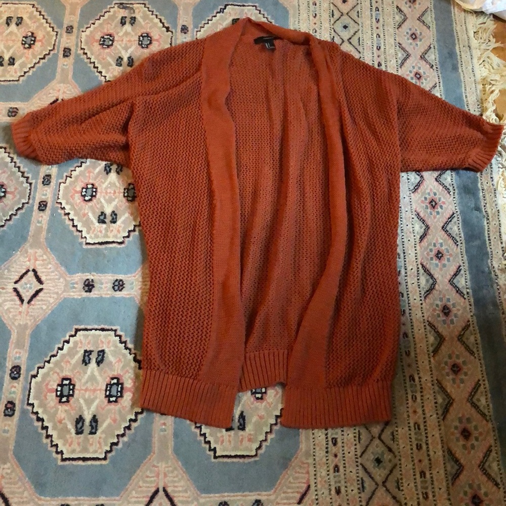 Forever 21 open knit cardigan in burnt orange